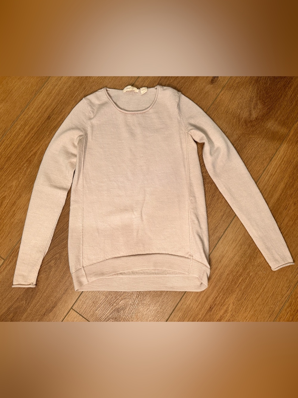 Inhabit 100% MERINO WOOL lighweight pale pink rolled Crewneck Sweater size P